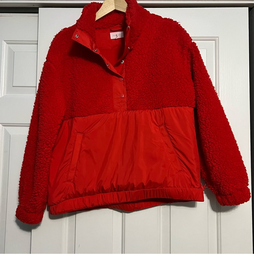 Loft Lou & Grey Red Cozy Half Sherpa Snap Collar Top - XS